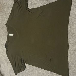 Womens Olive Green V-Neck Basic Tee